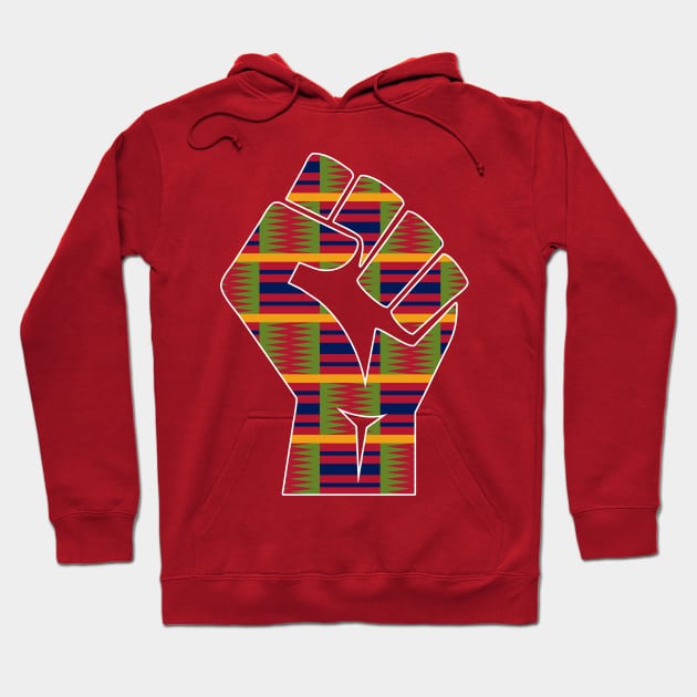 Kente Cloth Black Power Fist Hoodie by blackartmattersshop